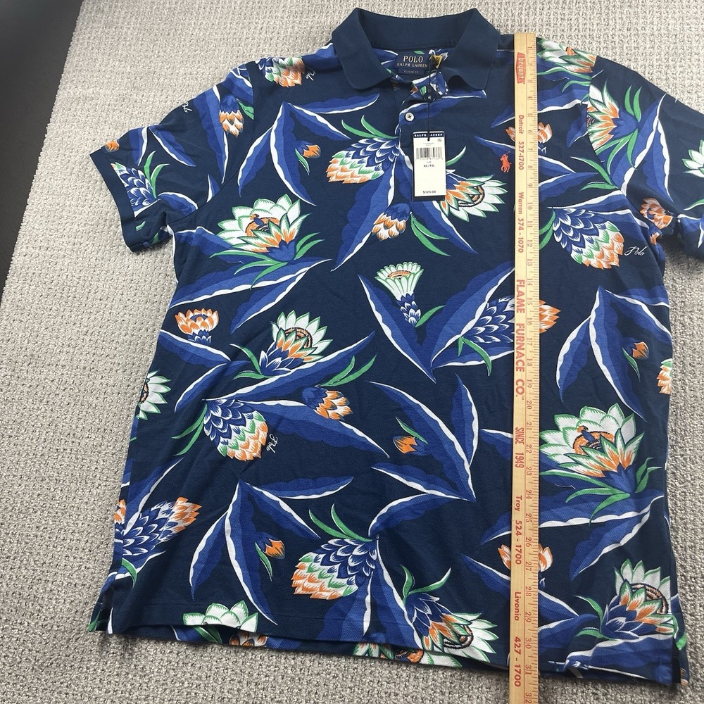 Polo Ralph Lauren Classic Fit Polo Shirt Mens XL Navy Floral Graphic NEW - Picture 6 of 10